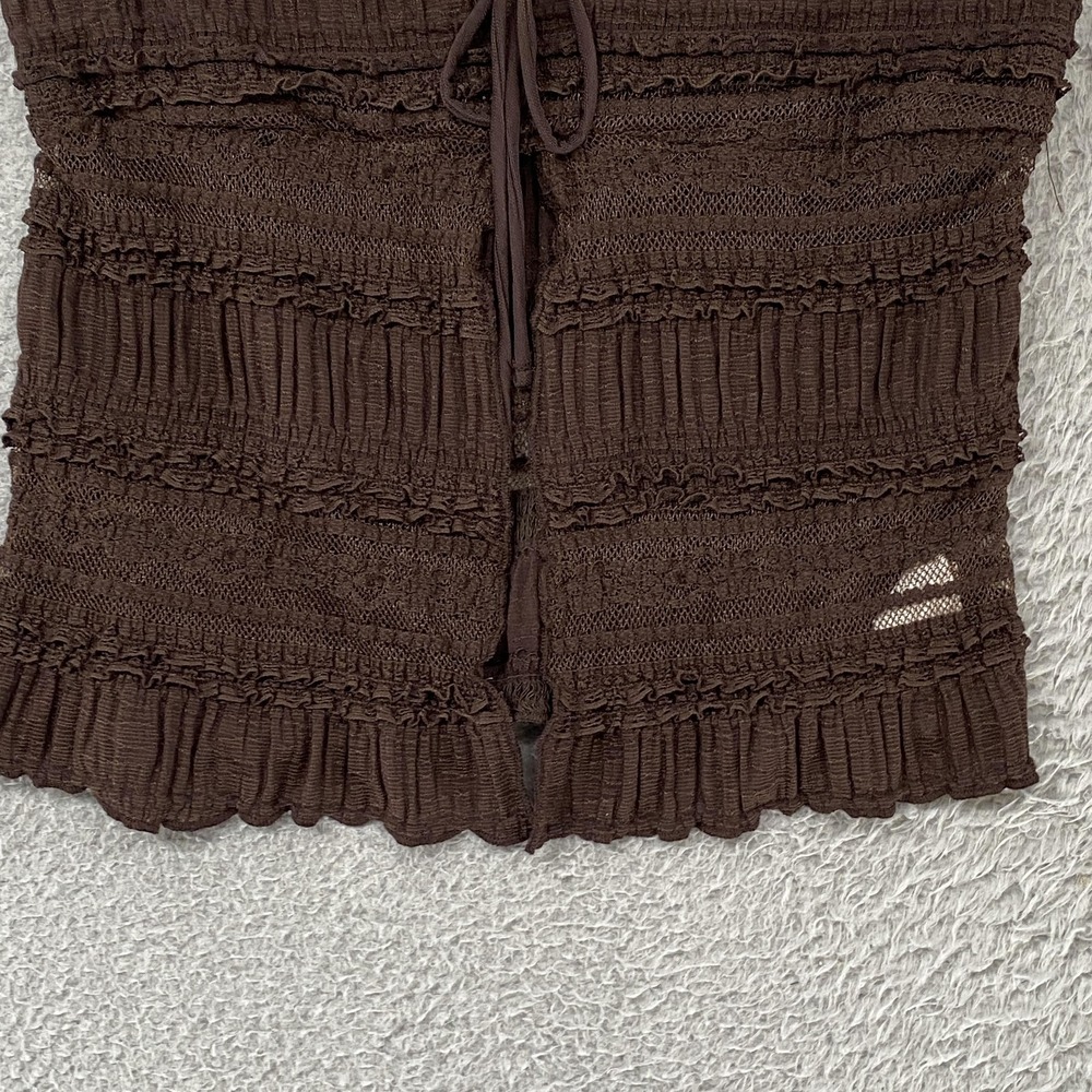 Good Days Project Tank Top Womens M Y2K Brown V Neck Whimsigoth Lace Ruffle Cami - Picture 3 of 13